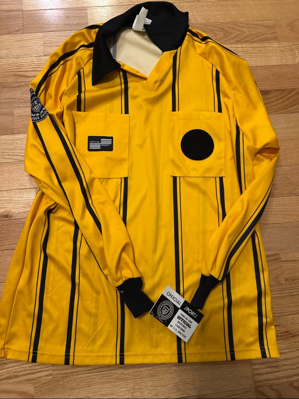 Men's Yellow Referee Jersey with Black Striping